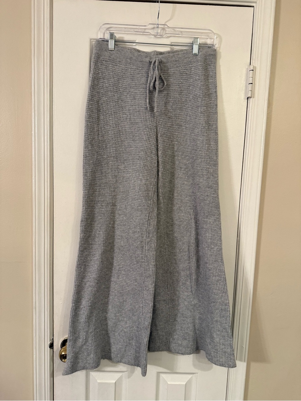 aerie Light Gray Knit Flare Pants with Drawstring